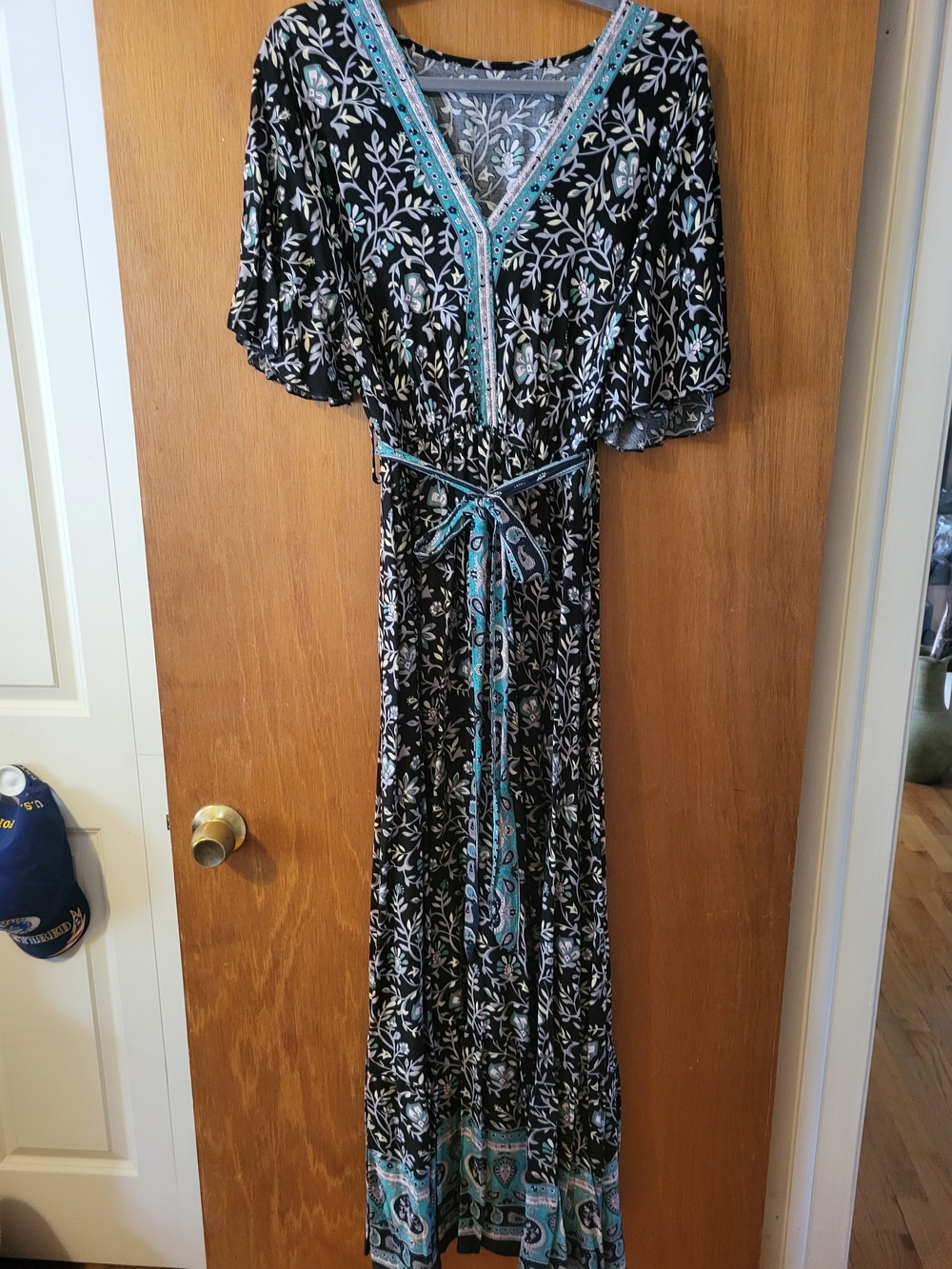 SHEIN Black Maxi Dress with Teal & White Floral Trim